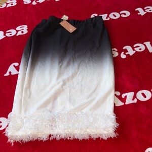 Black and White Ombre Skirt with Fringe Hem